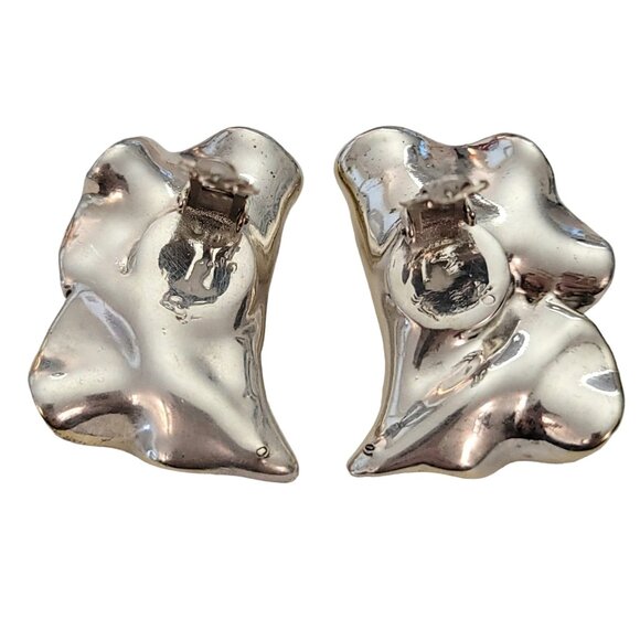 David Varsano Modernist Sterling Silver Large Wavy Brutalist Clip Earrings,E963 - Picture 7 of 13